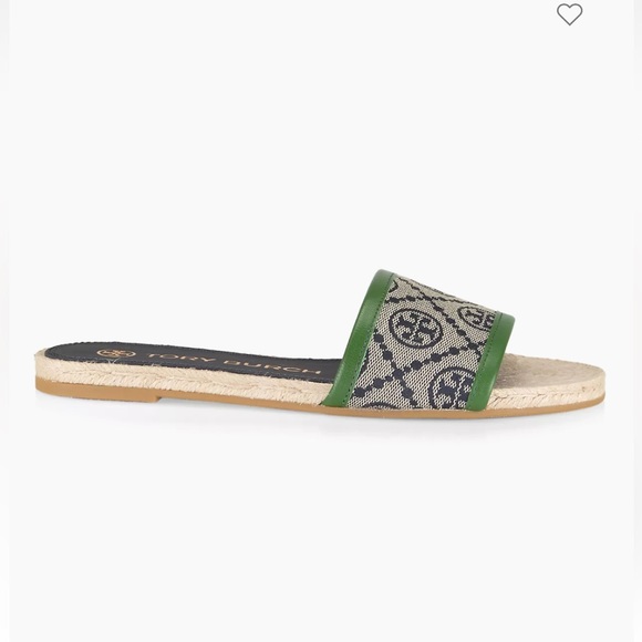 Tory Burch T Monogram Jaquard Canvas-leather espadrille slides - Picture 4 of 9